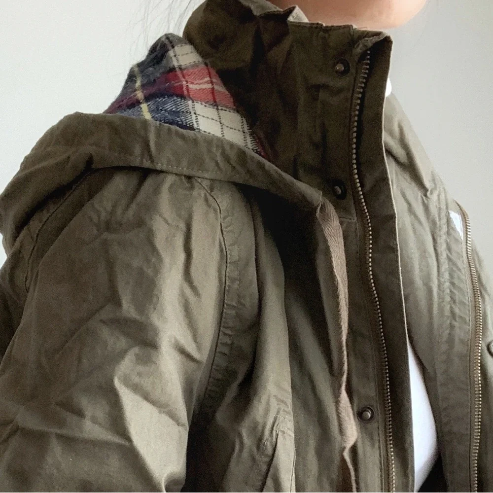 Olive Cargo Utility Jacket with Pockets and Drawstring Waist - Picture 6 of 9